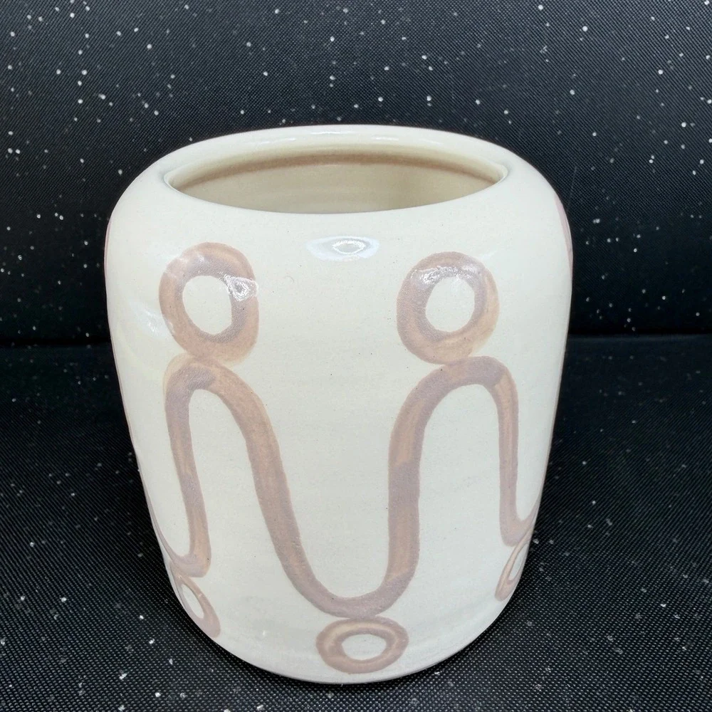 THEMIS Z Handmade in Greece Ceramic Vase Cream Mauve Geometric Wave Vessel